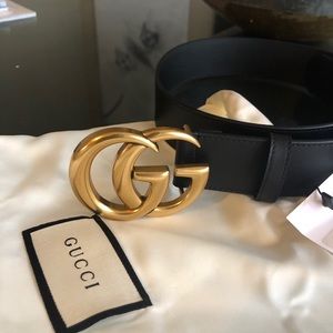 Authentic Gucci Black Belt 1.5” Leather Gold GG
